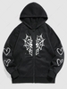 ZAFUL Heart Spider Web Halloween Zip Up Fleece Lining Hooded Coat Xl Black