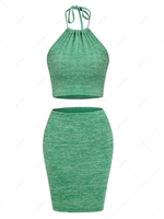 ZAFUL Heather Knitted Bodycon Skirt Set L Green