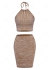 ZAFUL Heather Knitted Bodycon Skirt Set S Coffee
