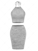 ZAFUL Heather Knitted Bodycon Skirt Set S Gray