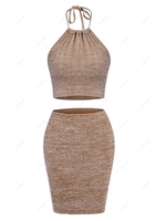 ZAFUL Heather Knitted Bodycon Skirt Set Xl Coffee