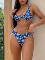 ZAFUL High Cut Paisley Print Monowire Bikini Swimwear Xl Deep blue