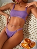 ZAFUL High Cut Cheeky Crinkle Textured O-ring Bikini Swimwear M Purple