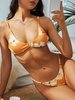 ZAFUL High Cut Cheeky Ribbed O-ring Floral Bikini Swimwear L Dark orange