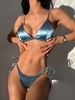 ZAFUL High Cut Cheeky Shiny Silky Tie Side Bikini Swimwear L Deep blue