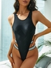ZAFUL High Cut Ladder Cutout Metallic Panel One-piece Swimsuit M Black