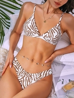 ZAFUL High Cut Ribbed Animal Print Cheeky Bikini Swimwear S Deep coffee