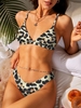 ZAFUL High Cut Ribbed Animal Print Cheeky Bikini Swimwear S Light coffee