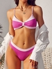 ZAFUL High Cut Ribbed Two Tone Bikini Swimwear S Light pink