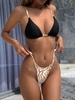 ZAFUL High Cut Thong Zebra Leopard Giraffe Print String Bikini Swimwear M Coffee