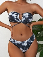 ZAFUL High Cut Tie Dye Ribbed Convertible Bikini Swimwear M Black
