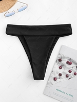 ZAFUL High Cut Wide Waistband Ribbed Bikini Bottom M Black