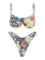 ZAFUL High Leg Cheeky Painting Floral Monowire Bikini Swimwear Multi a