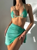 ZAFUL High Leg Cut Out Ribbed Three Piece String Bikini Swimwear L Green