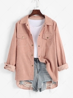 ZAFUL High Low Flap Details Corduroy Shacket Xl Light pink