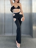 ZAFUL High Rise Contrast Piping Cutout Pants S Black