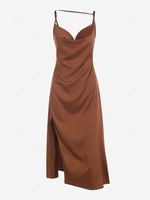 ZAFUL High Slit Midi Slip Dress Xl Coffee