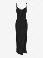 ZAFUL High Split Draped Midi Slip Dress L Black