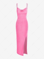 ZAFUL High Split Draped Midi Slip Dress L Light pink