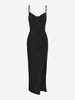 ZAFUL High Split Draped Midi Slip Dress M Black