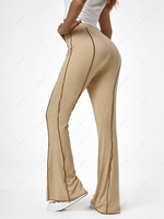 ZAFUL High Waist Contrast Topstitching Bell Bottom Pants Xl Light coffee