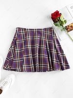 ZAFUL High Waist Plaid Pleated Mini Skirt L Purple amethyst