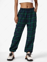 ZAFUL High Waist Pockets Plaid Cargo Pants S Deep green