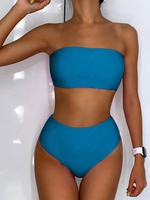 ZAFUL High Waisted Bandeau Bikini Set S Blueberry blue