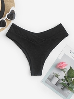 ZAFUL High Waisted Crossover Crinkle Textured Bikini Bottom L Black