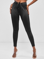 ZAFUL High Waisted Drawstring Tie Cut Out Ruched Leggings M Black