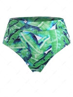 ZAFUL High Waisted Leaves Print Plus Size Bikini Bottom Xxxl Light green