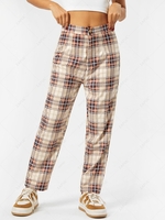 ZAFUL High Waisted Plaid Tapered Pants M Light coffee