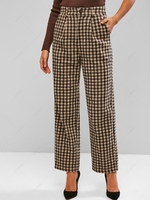 ZAFUL High Waisted Plaid Wide Leg Pants S Tan