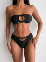 ZAFUL High Waisted Studded Cut Out Bandeau Bikini Swimwear M Black