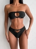 ZAFUL High Waisted Studded Cut Out Bandeau Bikini Swimwear S Black