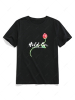 ZAFUL Hold On Flower Print Basic T Shirt 2xl Black