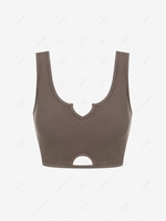 ZAFUL Hollow Out Ribbed V Notch Tank Top L Coffee