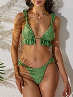 ZAFUL Honeycomb Textured Ruffle Tanga Bikini Swimwear S Light green