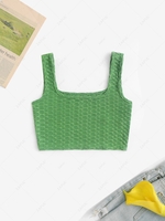 ZAFUL Honeycomb Textured U Neck Crop Tank Top L Deep green