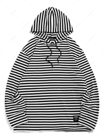 ZAFUL Hooded Applique Detail Striped T-shirt L Black