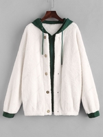 ZAFUL Hooded Bicolor Drop Shoulder Faux Fur Coat M White