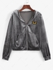 ZAFUL Hooded Butterfly Applique Velvet Zipper Jacket L Gray