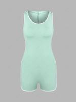 ZAFUL Hooded Contrast Binding Unitard Romper S Light green