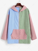 ZAFUL Hooded Corduroy Color Blocking Zip Pocket Coat Xl Multi a
