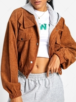 ZAFUL Hooded Corduroy Double Closure Zip Jacket M Coffee
