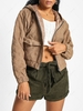 ZAFUL Hooded Corduroy Quilted Pocket Zip Coat S Brown bear