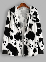 ZAFUL Hooded Cow Pattern Fluffy Jacket Xl White