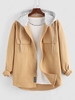 ZAFUL Hooded Double Pockets Wool Blend Shirt S Light coffee