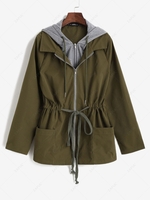 ZAFUL Hooded Drawstring Cargo Combo Jacket S Deep green