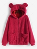 ZAFUL Hooded Faux Shearling Pocket Teddy Jacket Xl Red